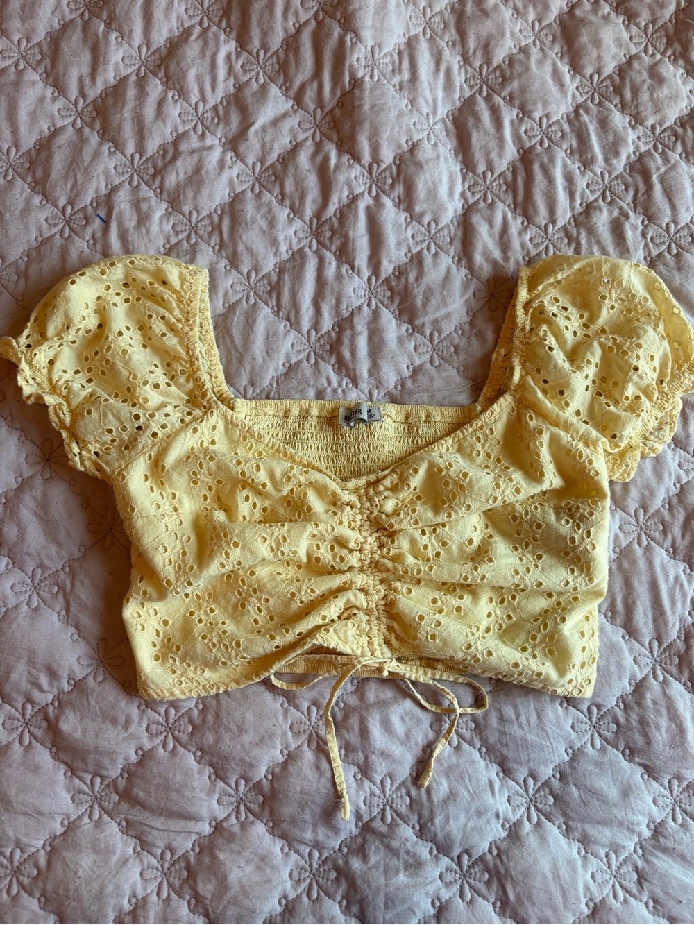 Hollister Yellow eyelet lace crop top